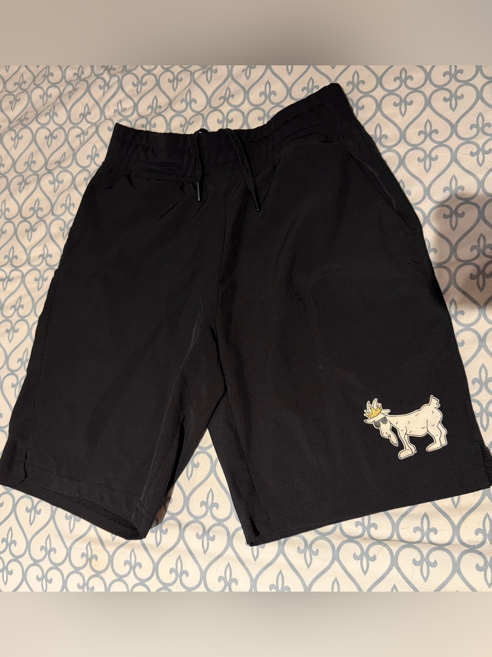 Black Men's Casual Shorts with Embroidered Goat Accent